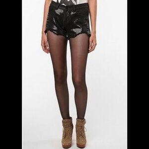 UNIF Black Sequin Distressed High Raw Hem Short 25